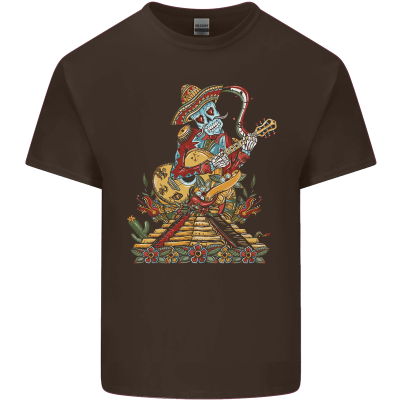 Mariachi Sugar Skull Day of the Dead Guitar Kids T-Shirt Childrens Chocolate