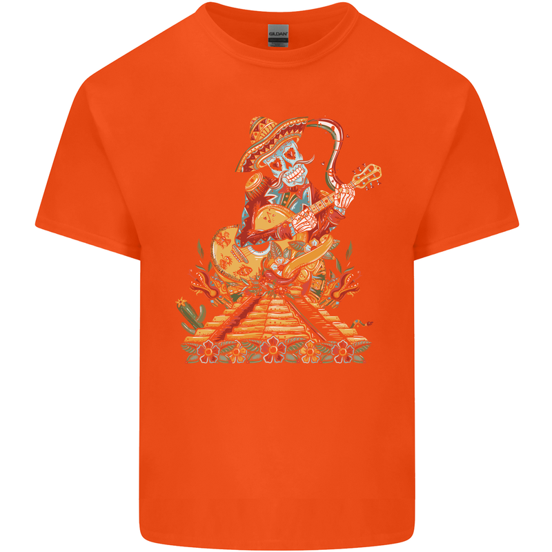 Mariachi Sugar Skull Day of the Dead Guitar Kids T-Shirt Childrens Orange