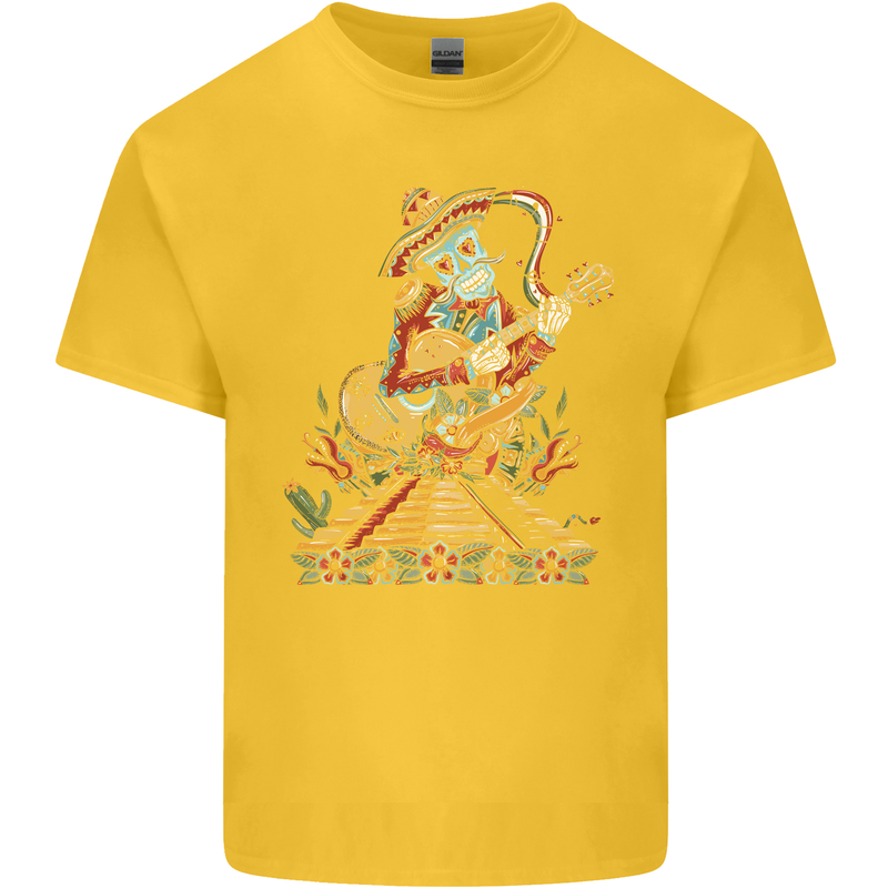 Mariachi Sugar Skull Day of the Dead Guitar Kids T-Shirt Childrens Yellow
