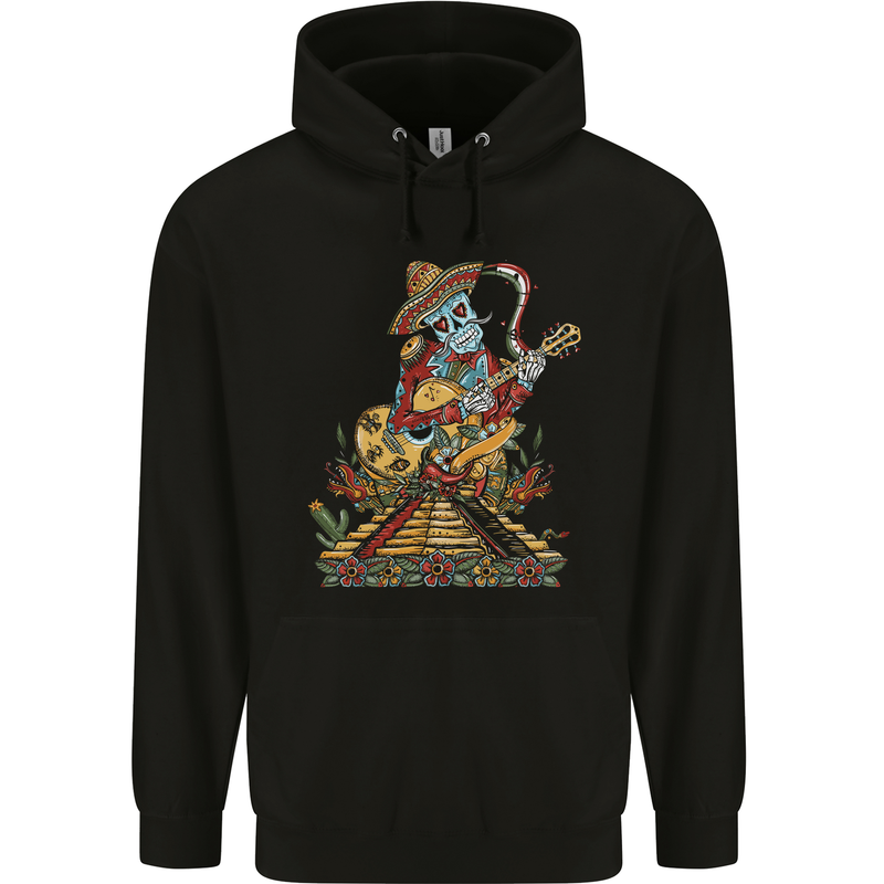 Mariachi Sugar Skull Day of the Dead Guitar Mens 80% Cotton Hoodie Black