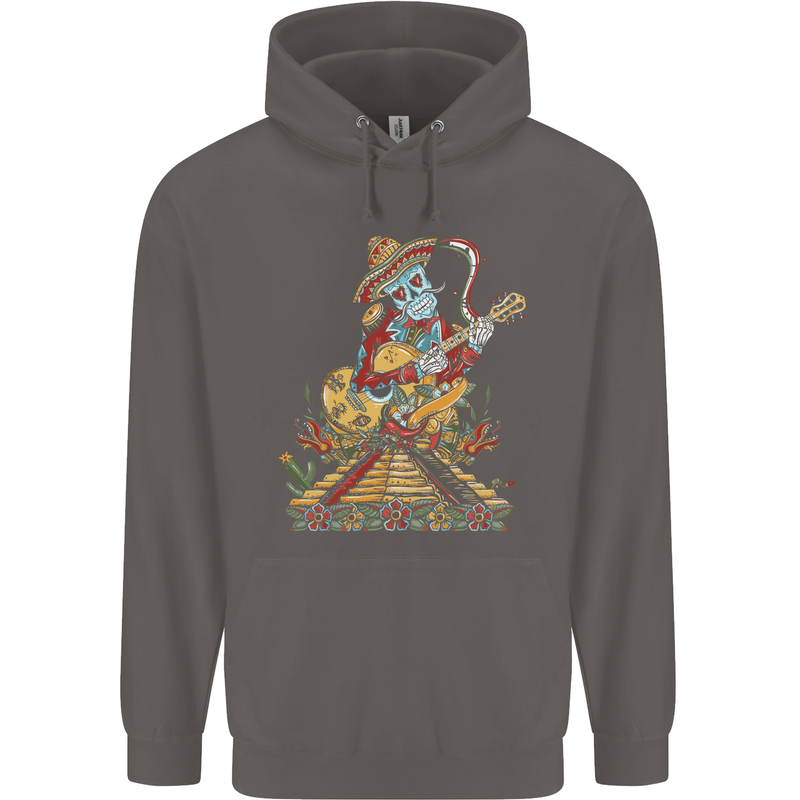Mariachi Sugar Skull Day of the Dead Guitar Mens 80% Cotton Hoodie Charcoal