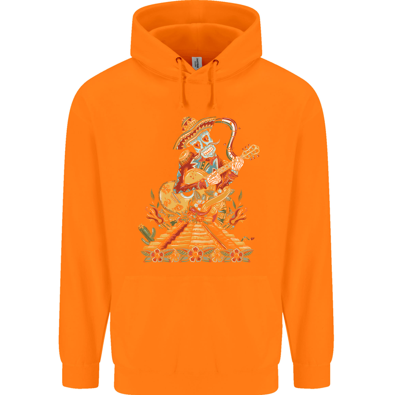 Mariachi Sugar Skull Day of the Dead Guitar Mens 80% Cotton Hoodie Orange