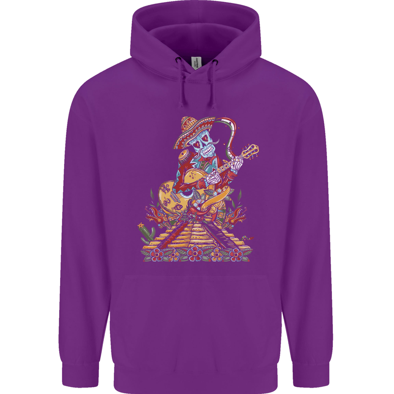 Mariachi Sugar Skull Day of the Dead Guitar Mens 80% Cotton Hoodie Purple