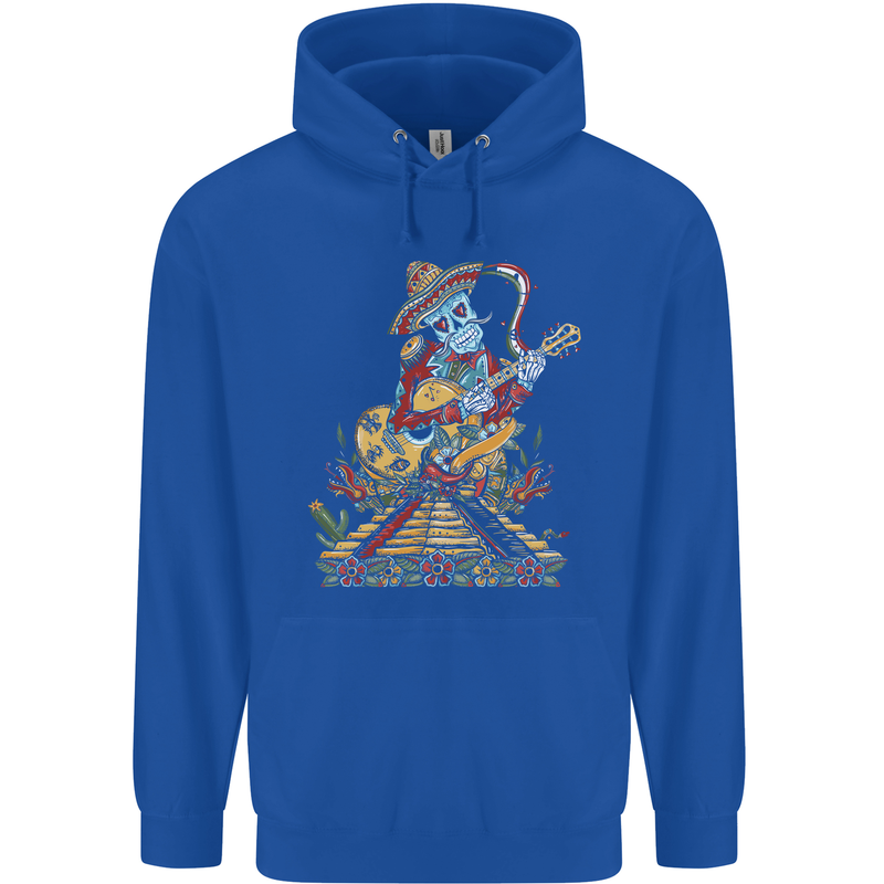 Mariachi Sugar Skull Day of the Dead Guitar Mens 80% Cotton Hoodie Royal Blue