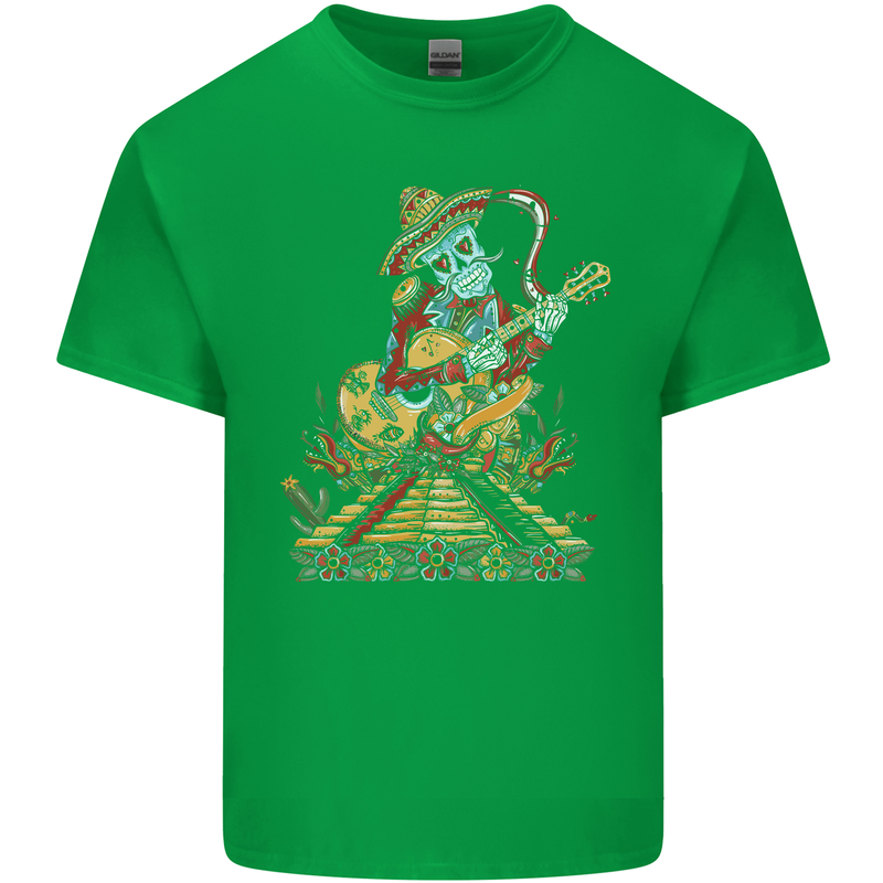 Mariachi Sugar Skull Day of the Dead Guitar Mens Cotton T-Shirt Tee Top Irish Green
