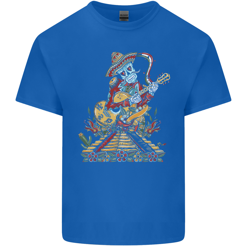 Mariachi Sugar Skull Day of the Dead Guitar Mens Cotton T-Shirt Tee Top Royal Blue