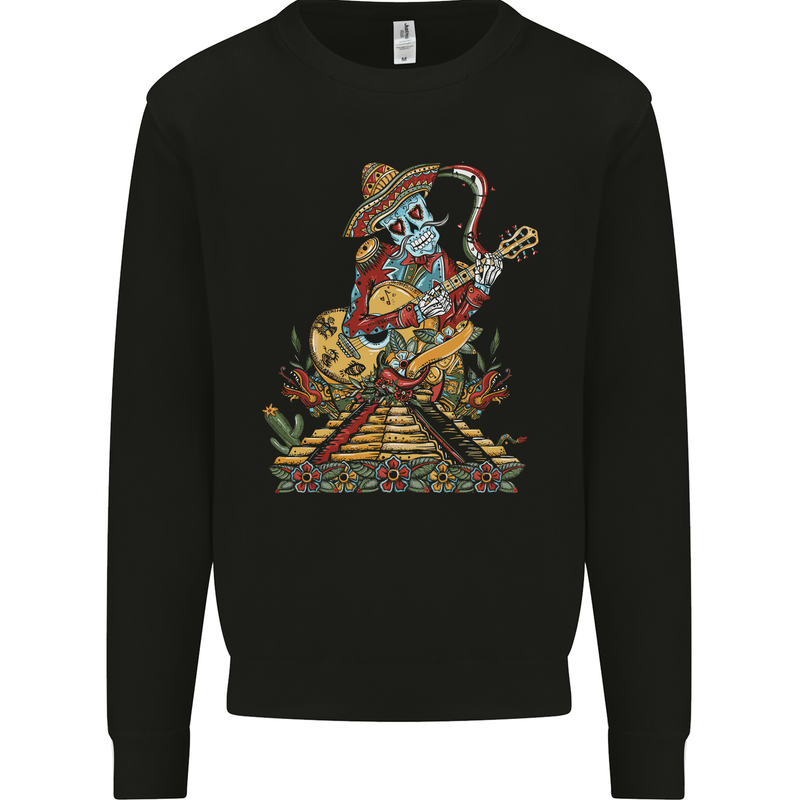 Mariachi Sugar Skull Day of the Dead Guitar Mens Sweatshirt Jumper Black