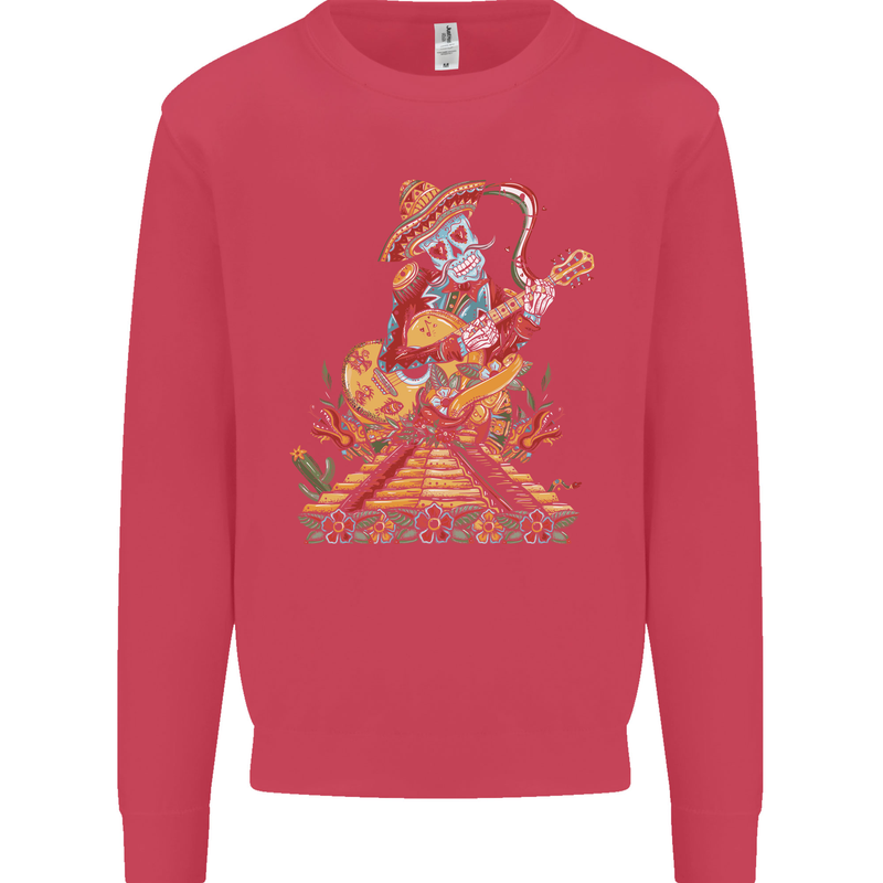 Mariachi Sugar Skull Day of the Dead Guitar Mens Sweatshirt Jumper Heliconia