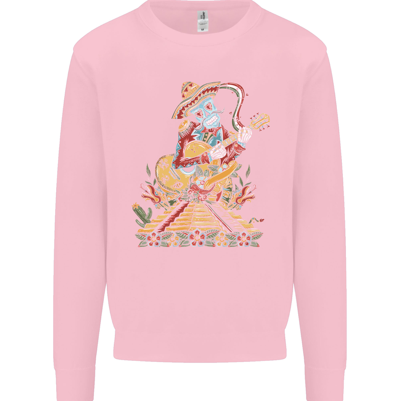 Mariachi Sugar Skull Day of the Dead Guitar Mens Sweatshirt Jumper Light Pink