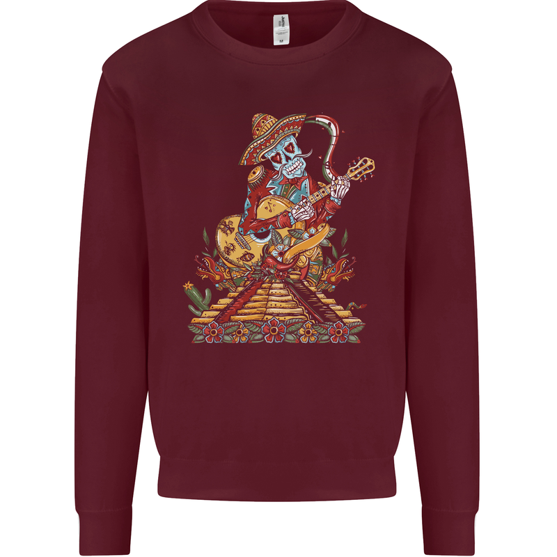 Mariachi Sugar Skull Day of the Dead Guitar Mens Sweatshirt Jumper Maroon