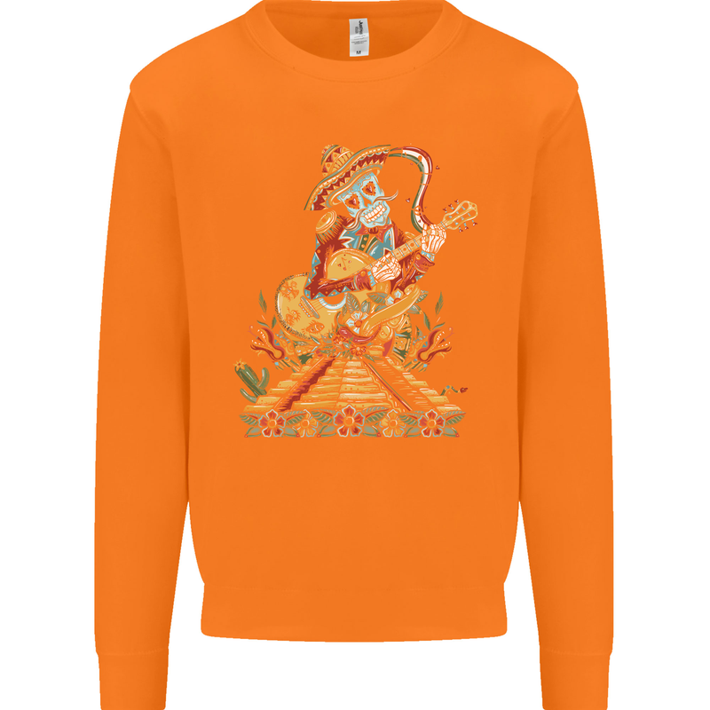 Mariachi Sugar Skull Day of the Dead Guitar Mens Sweatshirt Jumper Orange