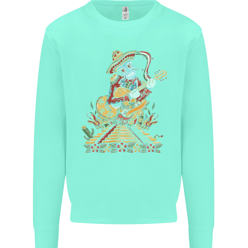 Mariachi Sugar Skull Day of the Dead Guitar Mens Sweatshirt Jumper Peppermint