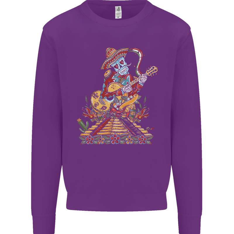 Mariachi Sugar Skull Day of the Dead Guitar Mens Sweatshirt Jumper Purple