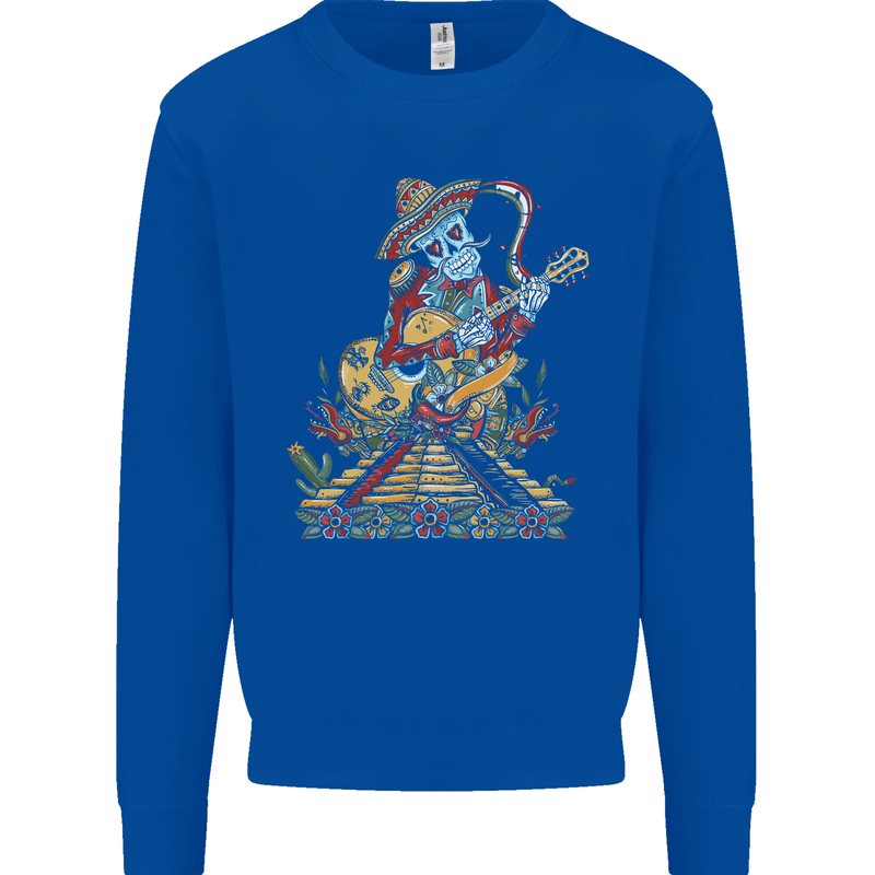 Mariachi Sugar Skull Day of the Dead Guitar Mens Sweatshirt Jumper Royal Blue