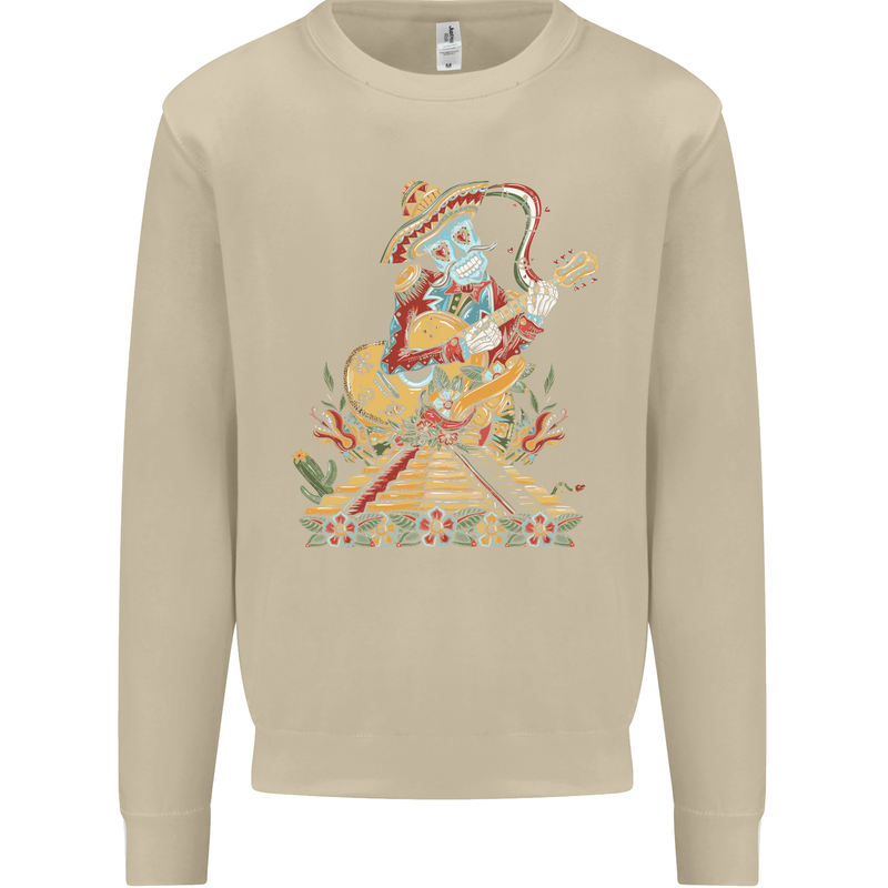 Mariachi Sugar Skull Day of the Dead Guitar Mens Sweatshirt Jumper Sand