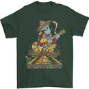 Mariachi Sugar Skull Day of the Dead Guitar Mens T-Shirt Cotton Gildan Forest Green