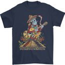 Mariachi Sugar Skull Day of the Dead Guitar Mens T-Shirt Cotton Gildan Navy Blue