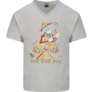 Mariachi Sugar Skull Day of the Dead Guitar Mens V-Neck Cotton T-Shirt Sports Grey