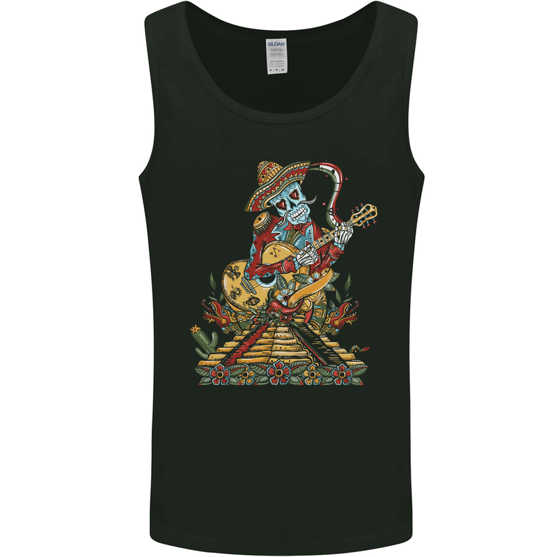 Mariachi Sugar Skull Day of the Dead Guitar Mens Vest Tank Top Black