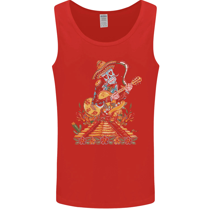 Mariachi Sugar Skull Day of the Dead Guitar Mens Vest Tank Top Red