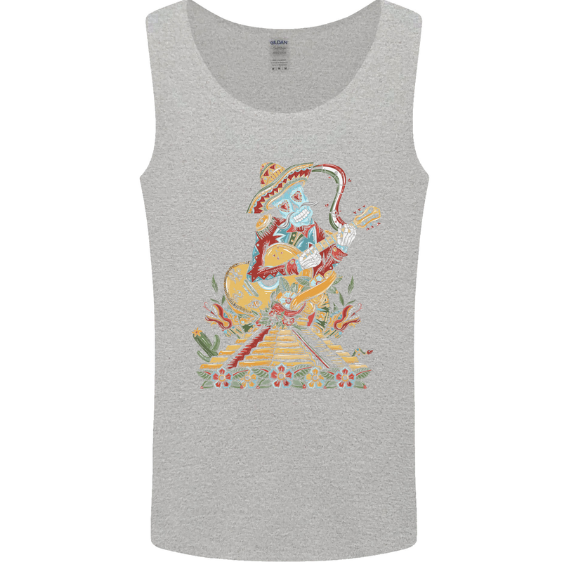 Mariachi Sugar Skull Day of the Dead Guitar Mens Vest Tank Top Sports Grey