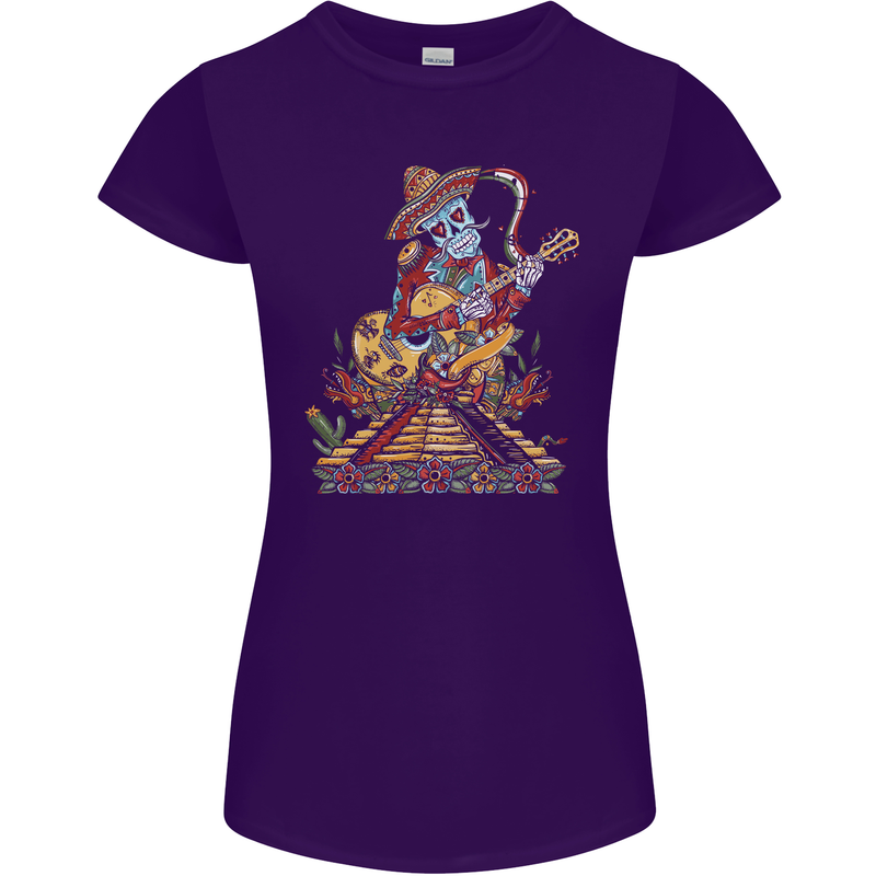 Mariachi Sugar Skull Day of the Dead Guitar Womens Petite Cut T-Shirt Purple