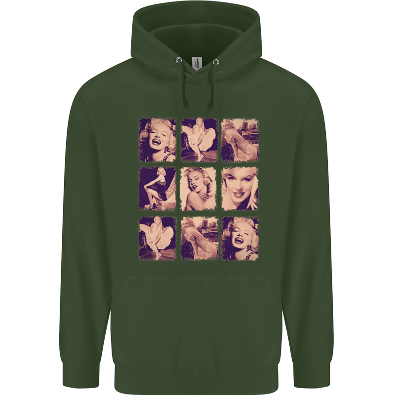 Marilyn Collage Celebrity Fashion Childrens Kids Hoodie Forest Green
