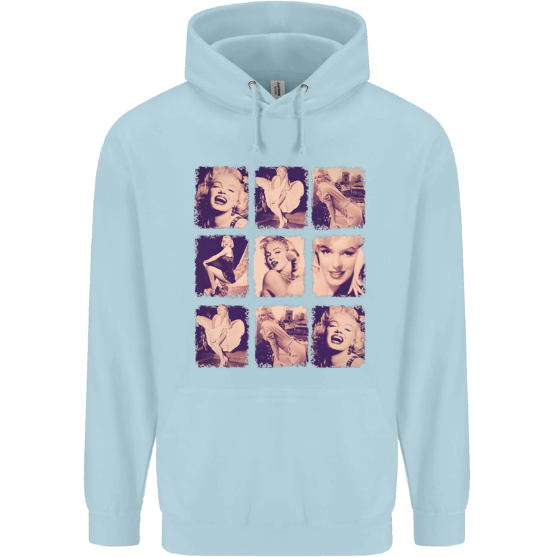 Marilyn Collage Celebrity Fashion Childrens Kids Hoodie Light Blue