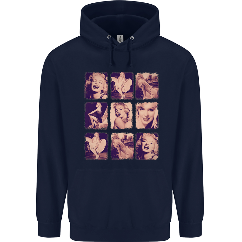 Marilyn Collage Celebrity Fashion Childrens Kids Hoodie Navy Blue