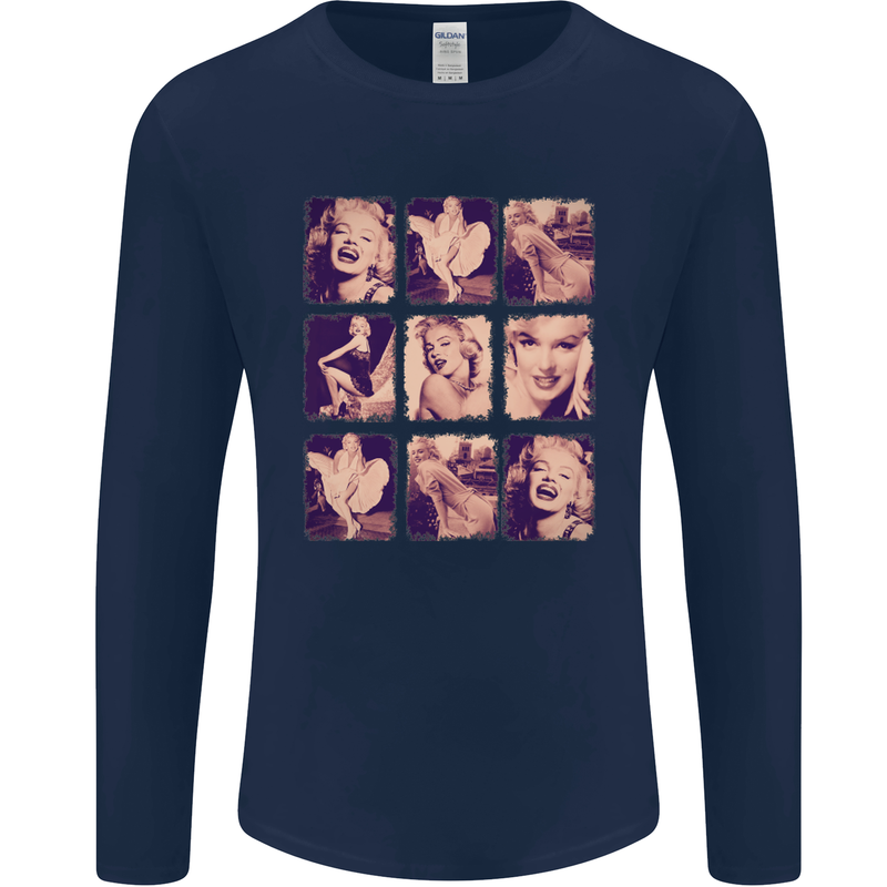 Marilyn Collage Celebrity Fashion Mens Long Sleeve T-Shirt Navy Blue