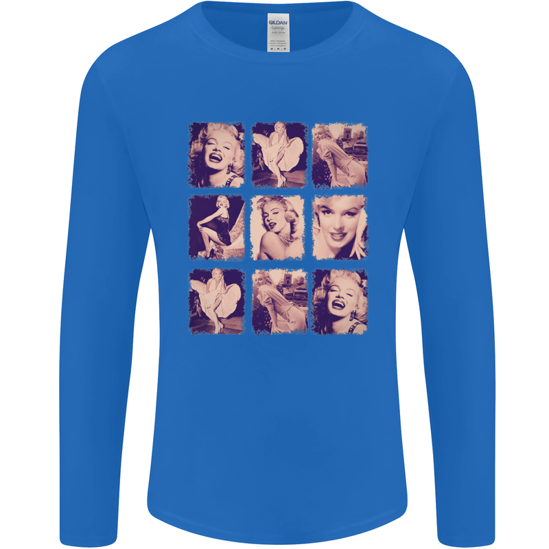 Marilyn Collage Celebrity Fashion Mens Long Sleeve T-Shirt Royal Blue