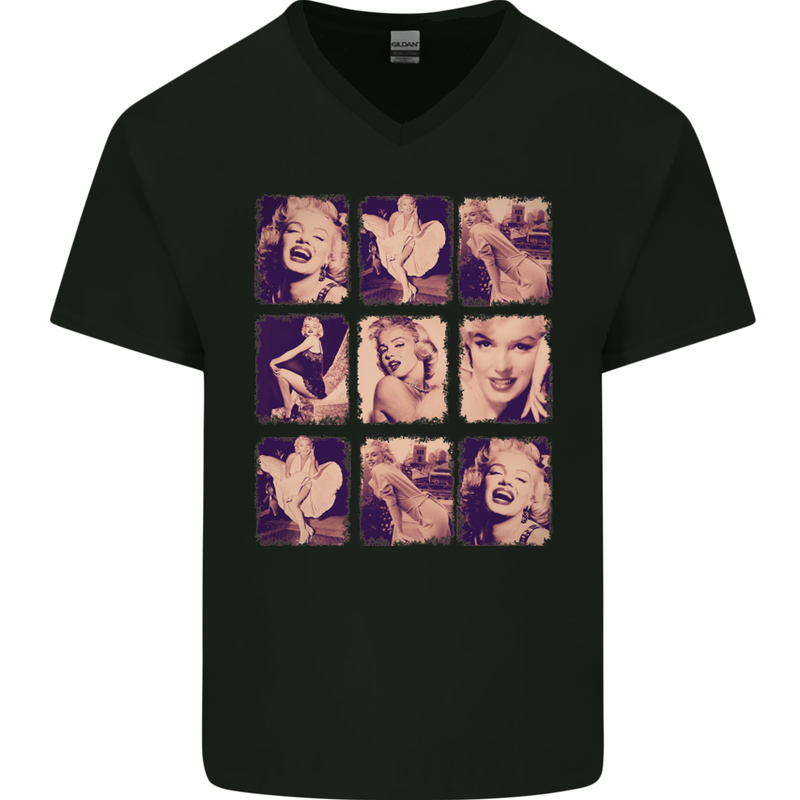 Marilyn Collage Celebrity Fashion Mens V-Neck Cotton T-Shirt Black