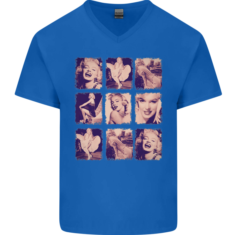 Marilyn Collage Celebrity Fashion Mens V-Neck Cotton T-Shirt Royal Blue
