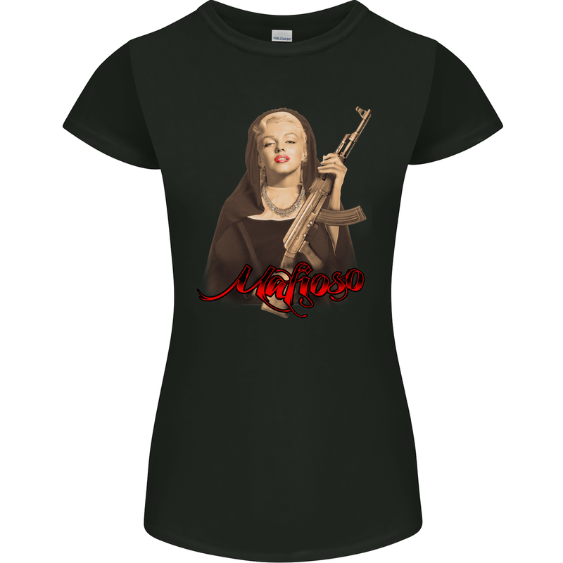 Marilyn Mafioso AK-47 Gangster Mafia Womens Petite Cut T-Shirt Black