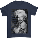 Marilyn Tattoo Mens T-Shirt Cotton Gildan Navy Blue