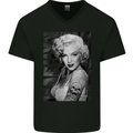 Marilyn Tattoo Mens V-Neck Cotton T-Shirt Black