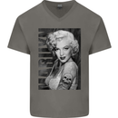 Marilyn Tattoo Mens V-Neck Cotton T-Shirt Charcoal