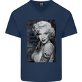 Marilyn Tattoo Mens V-Neck Cotton T-Shirt Navy Blue