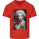 Marilyn Tattoo Mens V-Neck Cotton T-Shirt Red