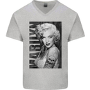Marilyn Tattoo Mens V-Neck Cotton T-Shirt Sports Grey