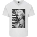 Marilyn Tattoo Mens V-Neck Cotton T-Shirt White