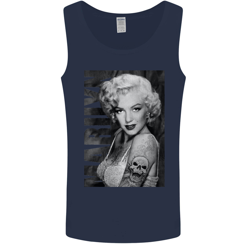 Marilyn Tattoo Mens Vest Tank Top Navy Blue