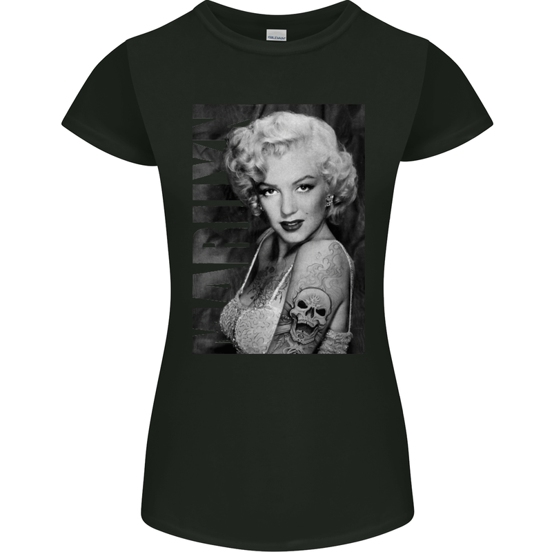 Marilyn Tattoo Womens Petite Cut T-Shirt Black