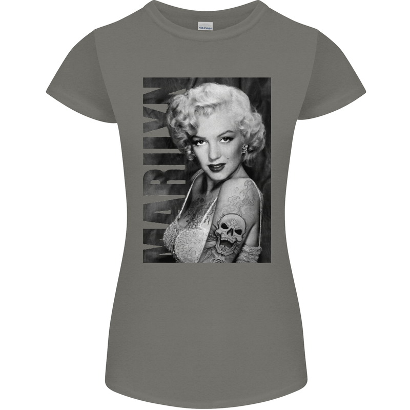 Marilyn Tattoo Womens Petite Cut T-Shirt Charcoal