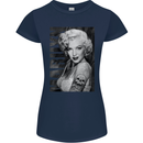 Marilyn Tattoo Womens Petite Cut T-Shirt Navy Blue