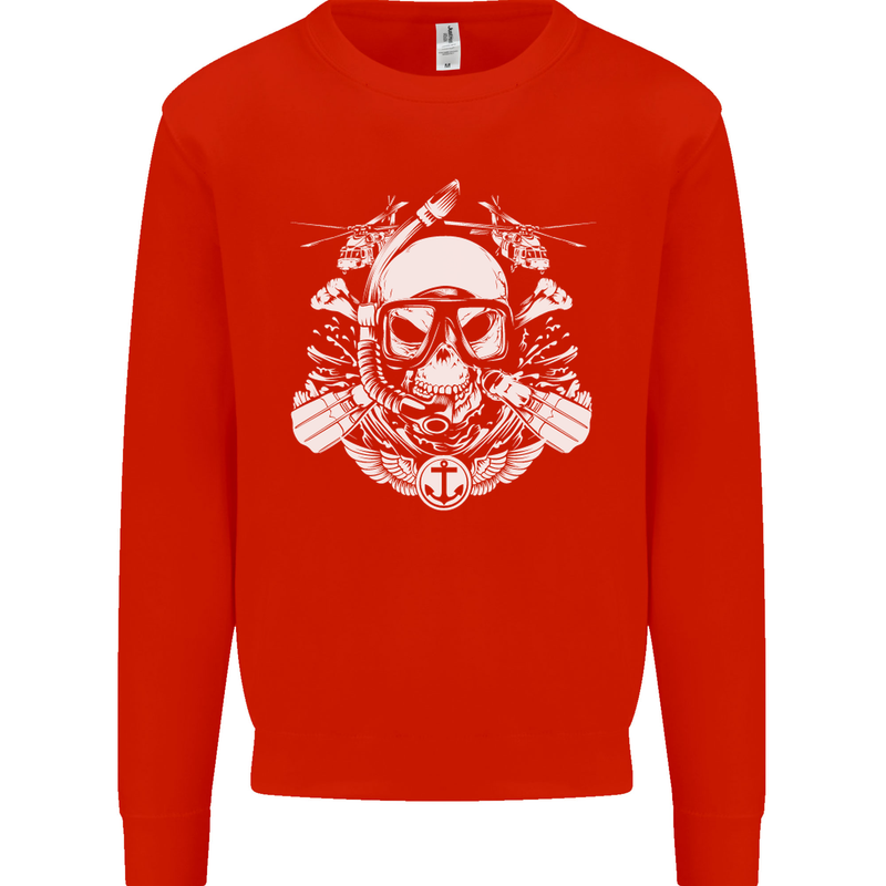 Marine Scuba Diver Navy Seals SBS Diving Kids Sweatshirt Jumper Bright Red