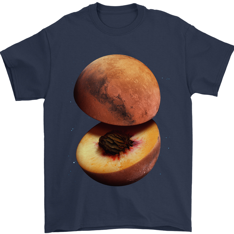 Mars Peach Space Planets Cosmos Mens T-Shirt Cotton Gildan Navy Blue