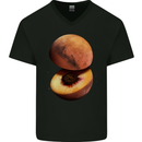 Mars Peach Space Planets Cosmos Mens V-Neck Cotton T-Shirt Black