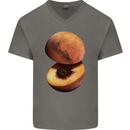 Mars Peach Space Planets Cosmos Mens V-Neck Cotton T-Shirt Charcoal