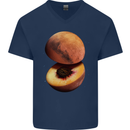 Mars Peach Space Planets Cosmos Mens V-Neck Cotton T-Shirt Navy Blue